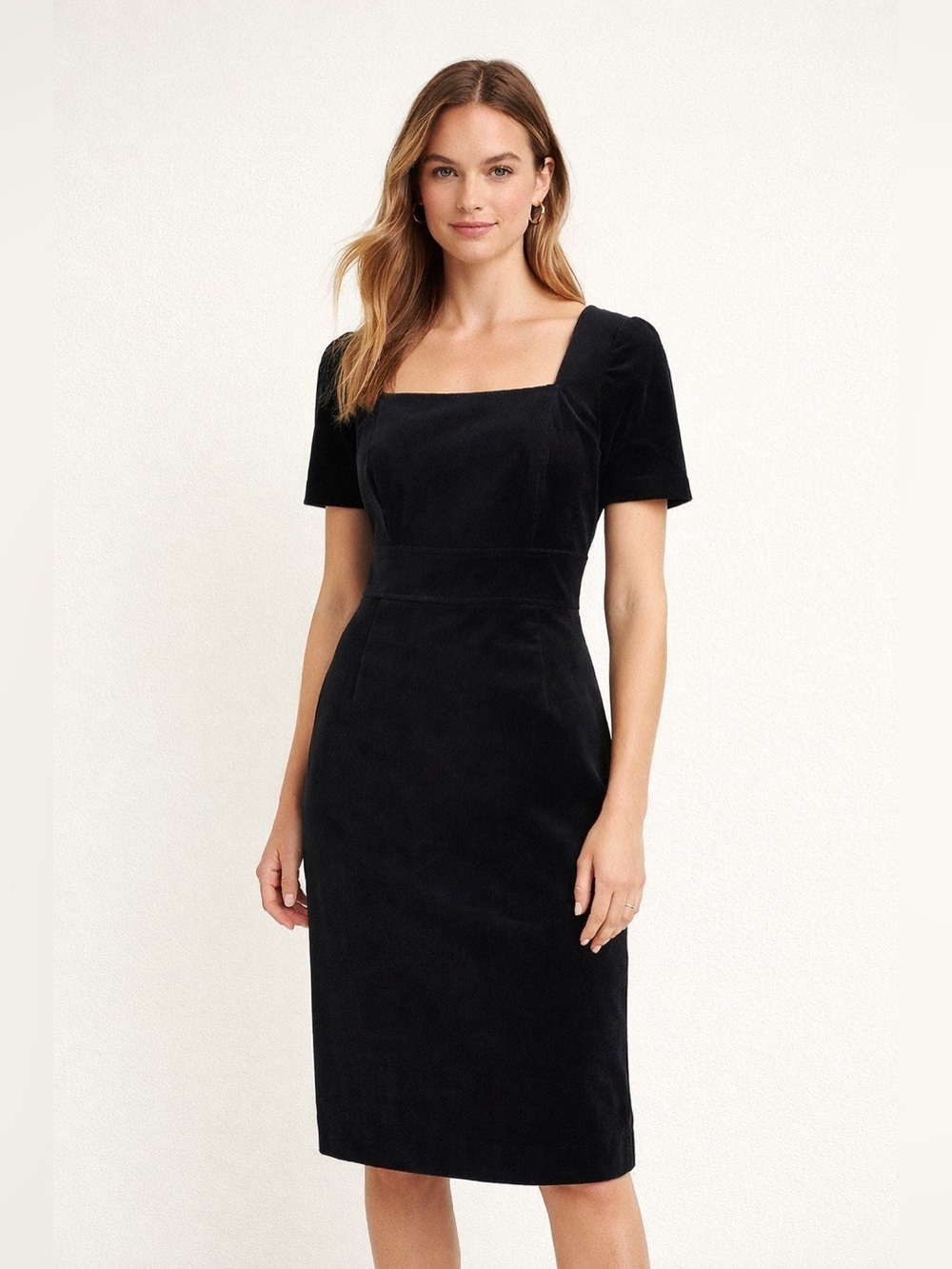 J. CREW Squareneck Sheath Dress in Stretch Velvet Black Size 2